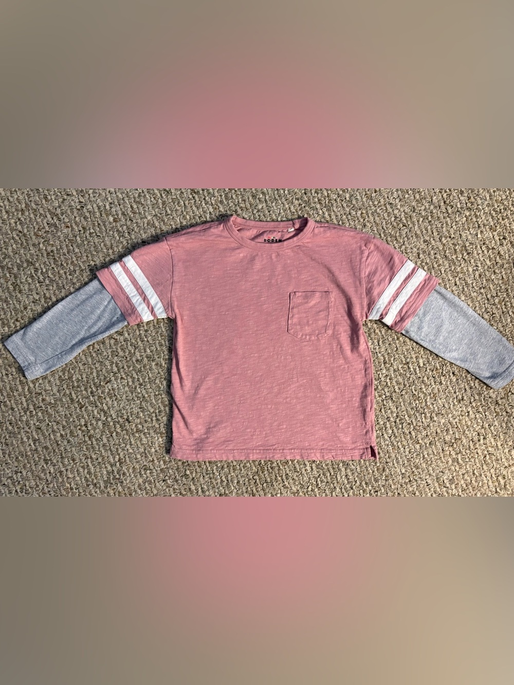 Mini Boden Girls' Layered-Look Pink & Gray Long-Sleeve Tee, Size 6-7